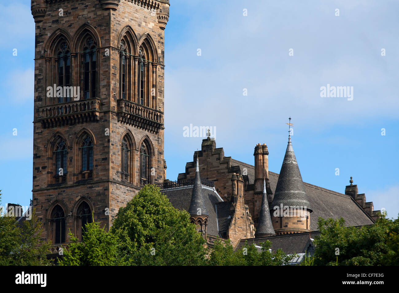 La guglia della Università di Glasgow uno della Scozia la migliore università. Foto Stock