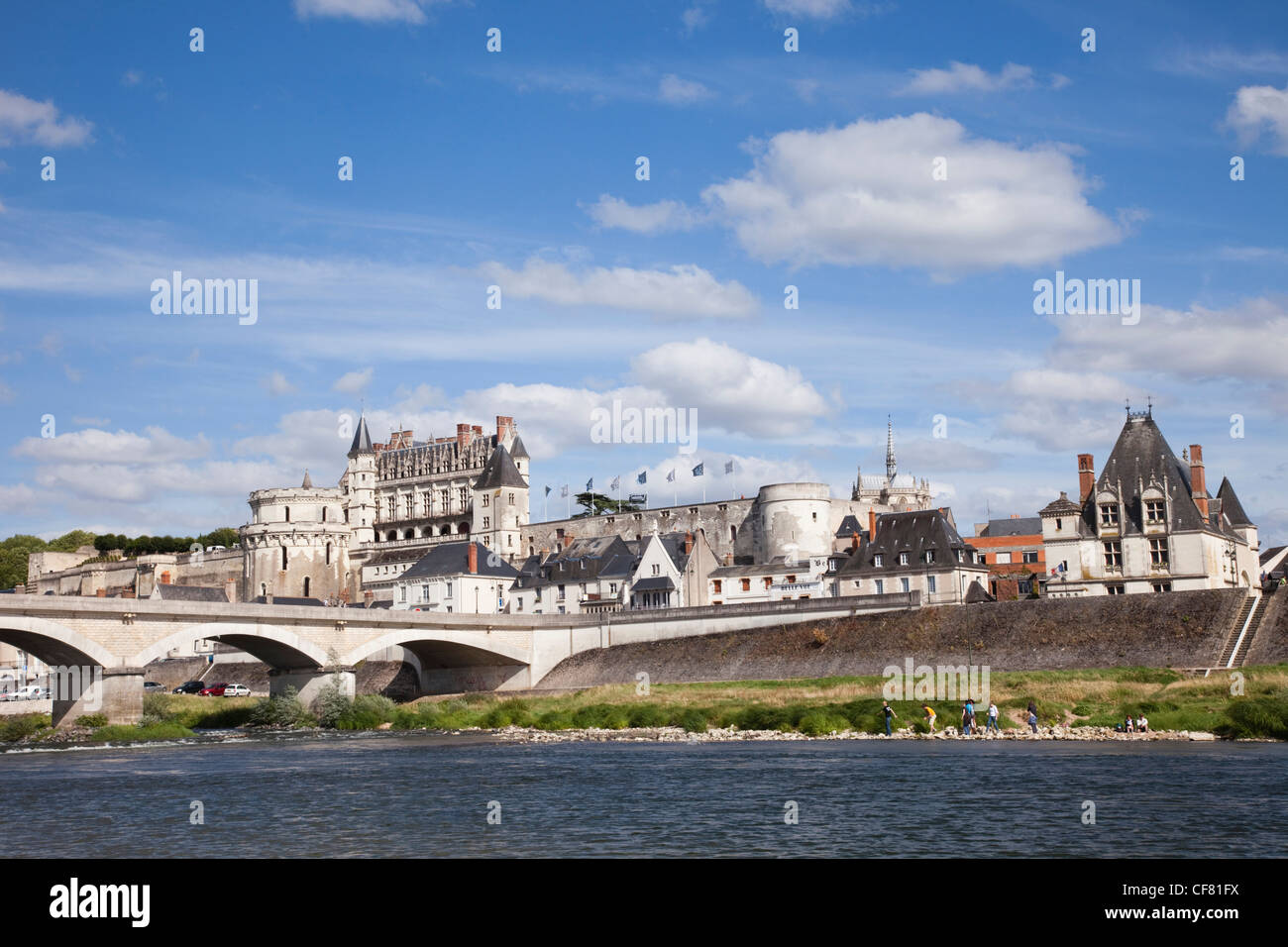 L'Europa, Francia, Valle della Loira, Loire, Amboise, Castello di Amboise, Chateau d' Amboise, Castello, castelli, fiume Loira, fiume, pesca, Foto Stock