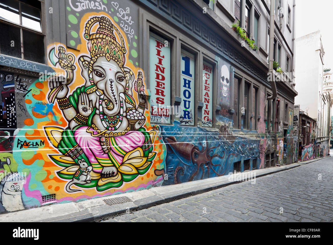 Arte dei graffiti, Hosier Lane, Melbourne, Victoria, Australia Foto Stock