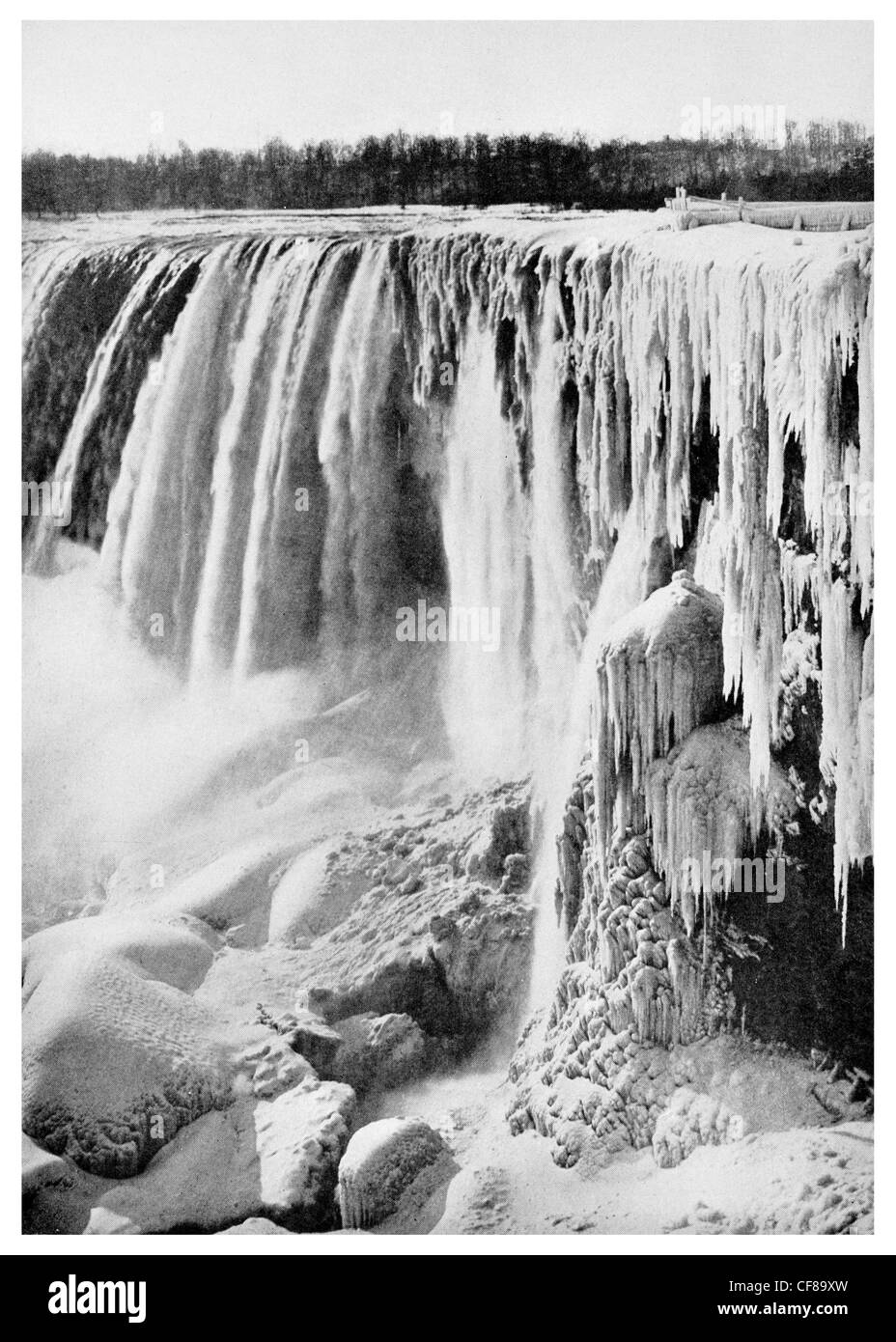 1926 rientrano a ferro di cavallo di Niagra Canada inverno neve ghiaccio Foto Stock