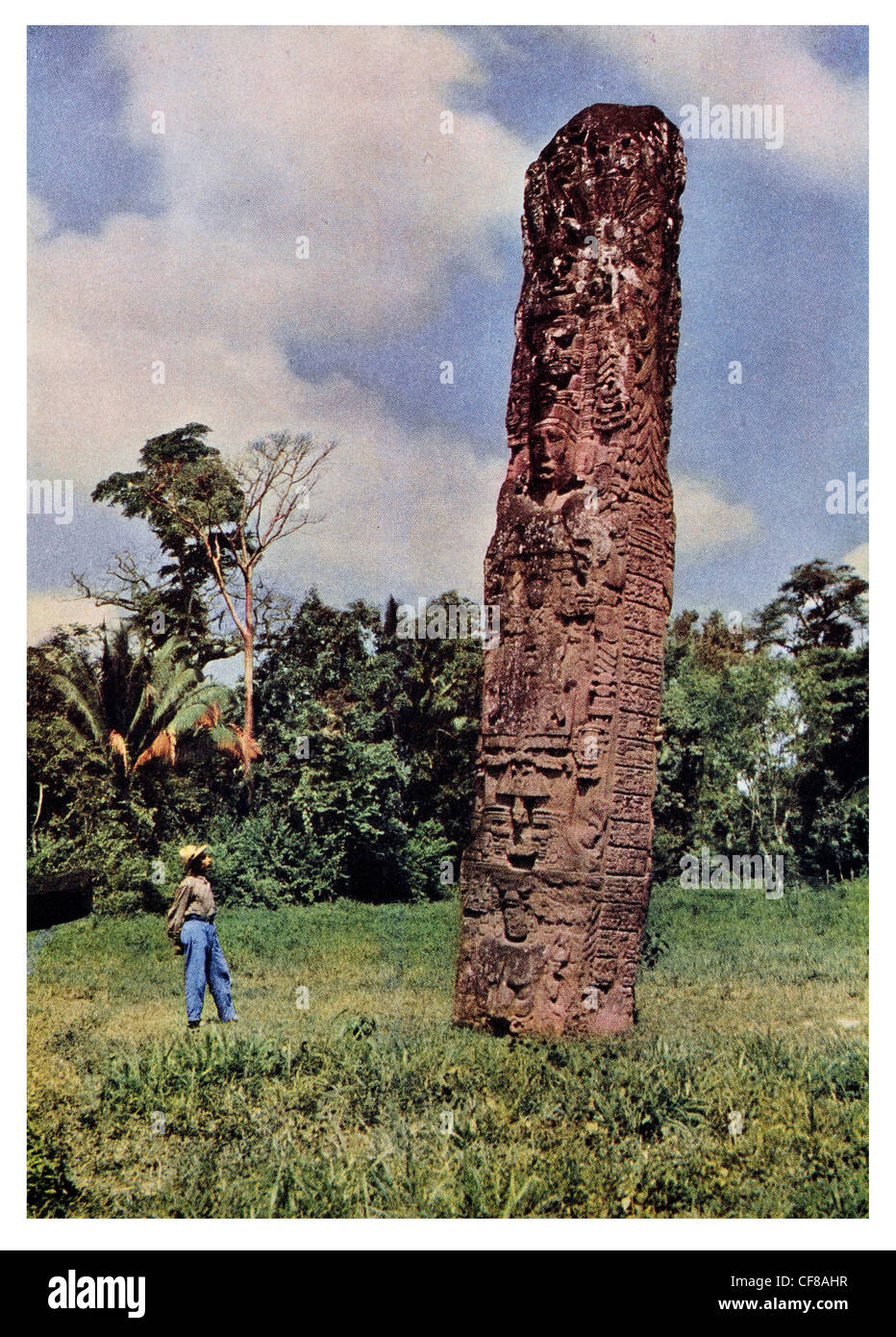 1926 Monumento stele scolpite nei pressi di Quirigua civiltà Maya America Centrale Foto Stock