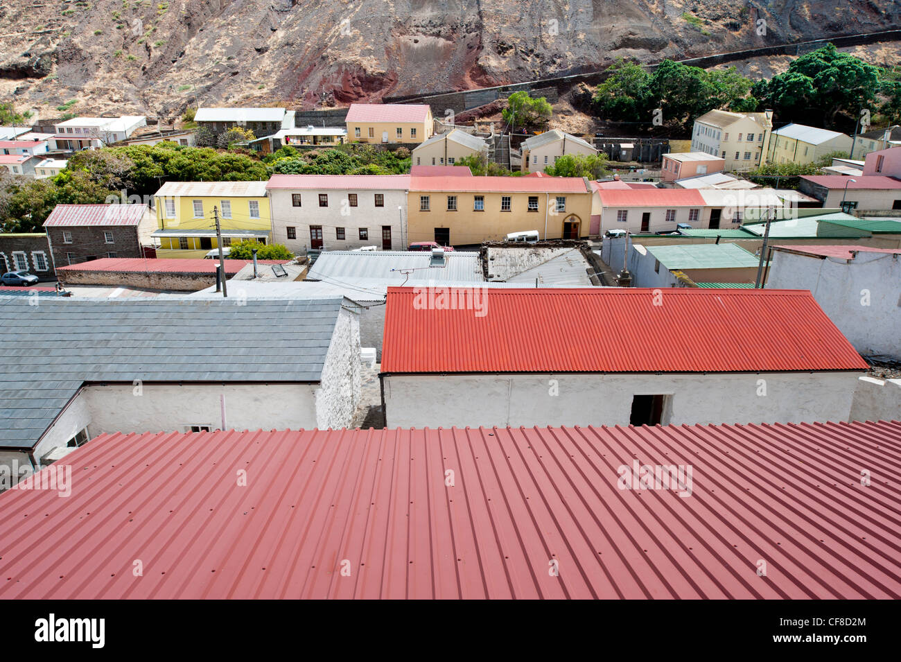 St Helena island nel sud dell'Oceano Atlantico vista dei tetti della città vecchia in Jamestown Foto Stock
