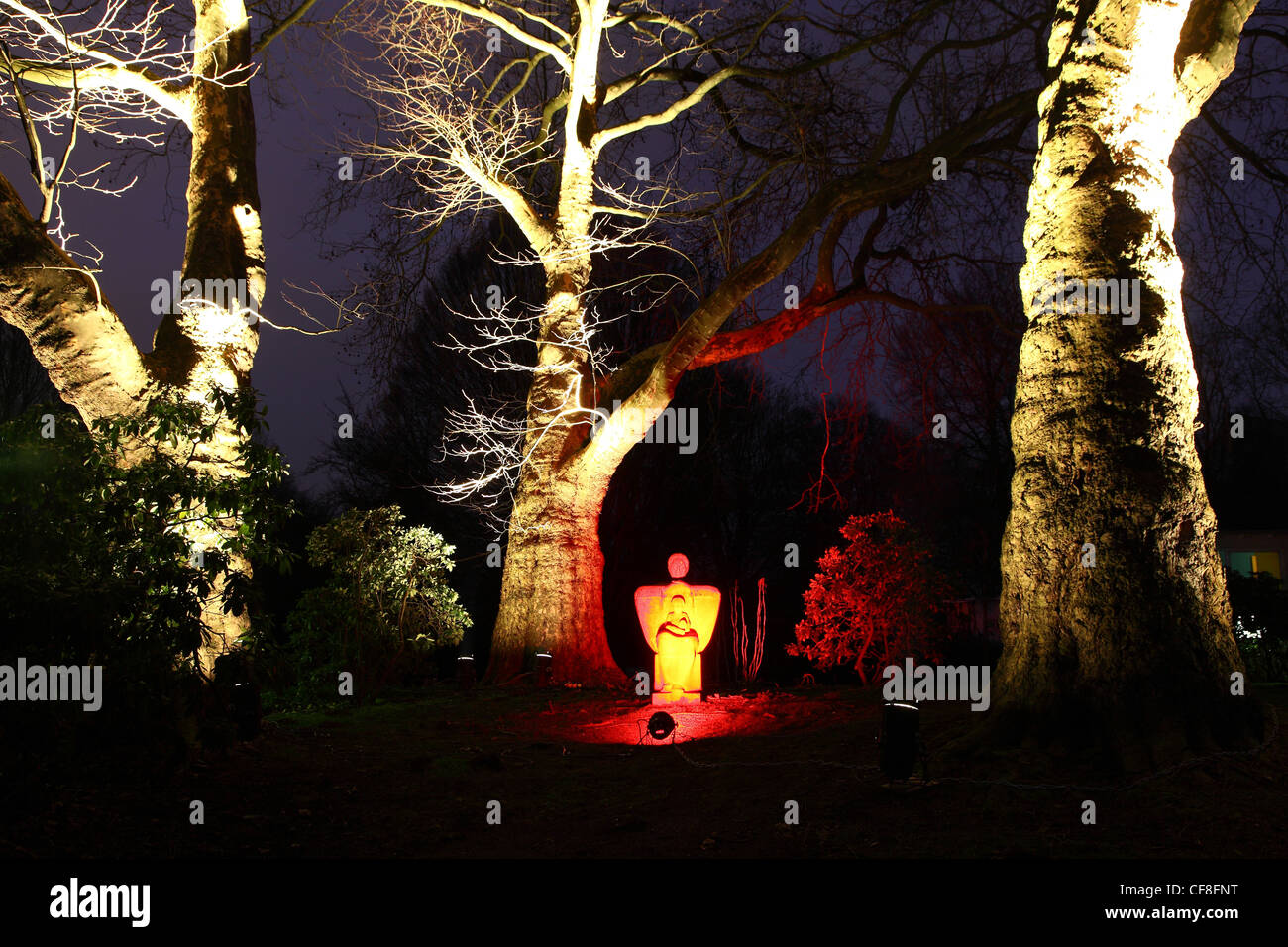 Luce installazioni artistiche nel Gruga Park, a Essen, Germania. Festival della luce in inverno, illumina il parco con sculture di luce. Foto Stock