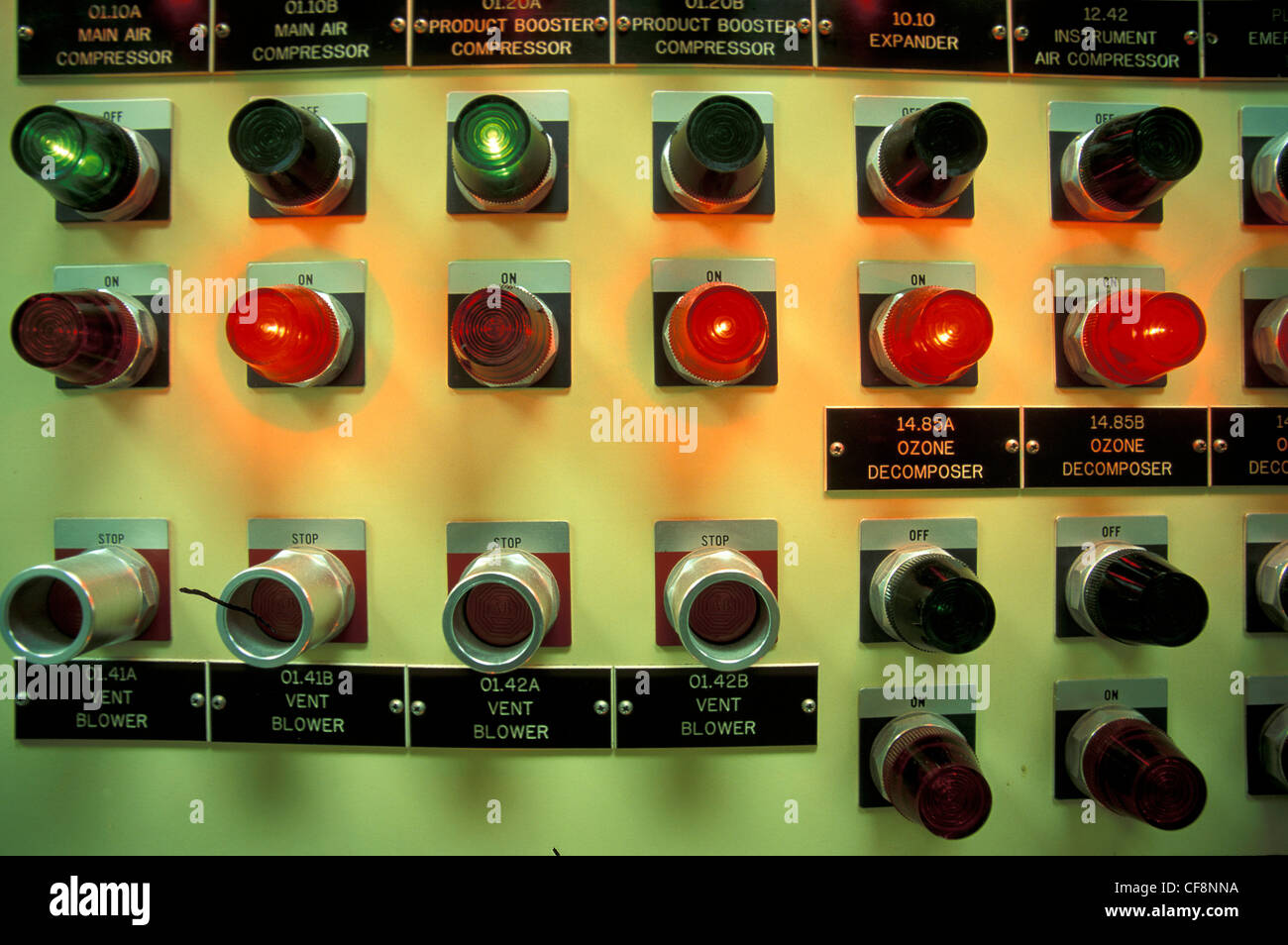 Pannello di controllo, ozono, trattamento acqua impianto di filtrazione, Los Angeles, California, Stati Uniti, America, Foto Stock