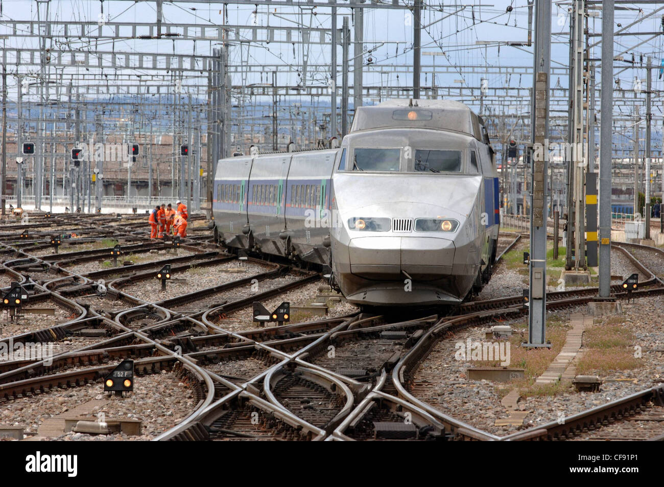 Traffico, Trasporti, interruttore rotaie, ferrovia, i treni TGV, treno, Foto Stock