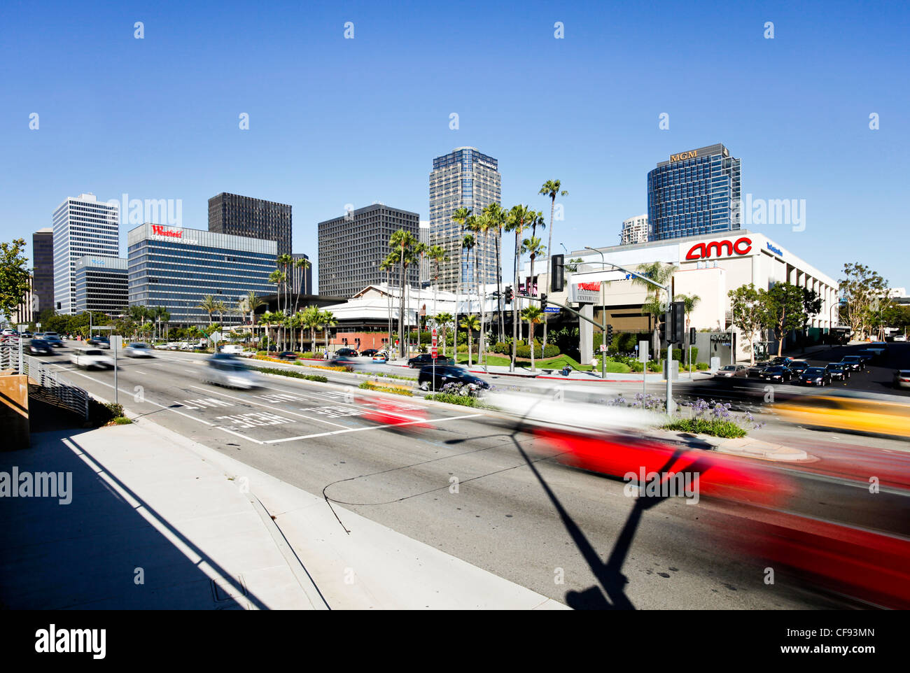 Il traffico della città Century City in Media Distretto di Los Angeles, California, Stati Uniti d'America Foto Stock