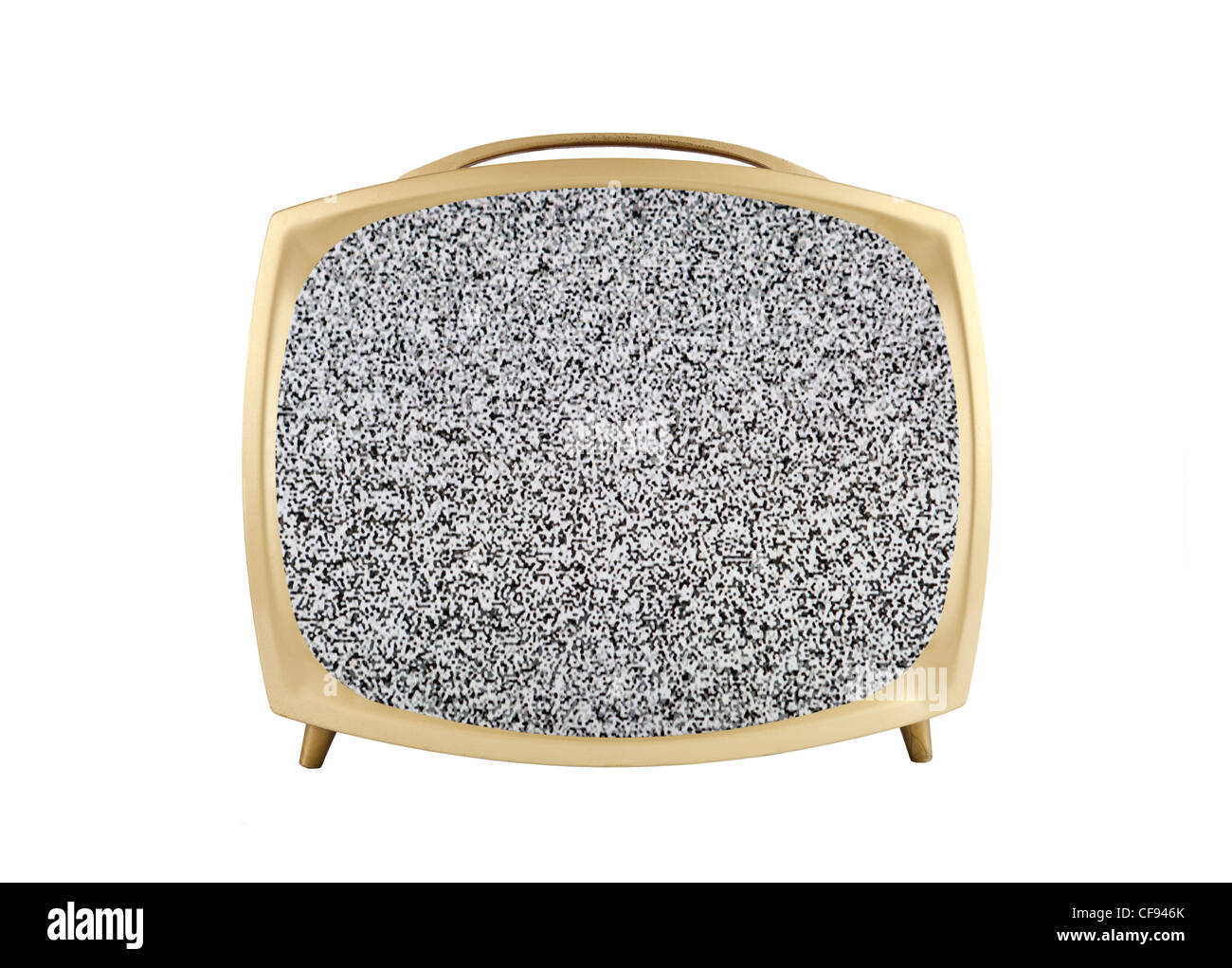 Anni Cinquanta vintage televisione con schermo statico isolato su bianco. Foto Stock