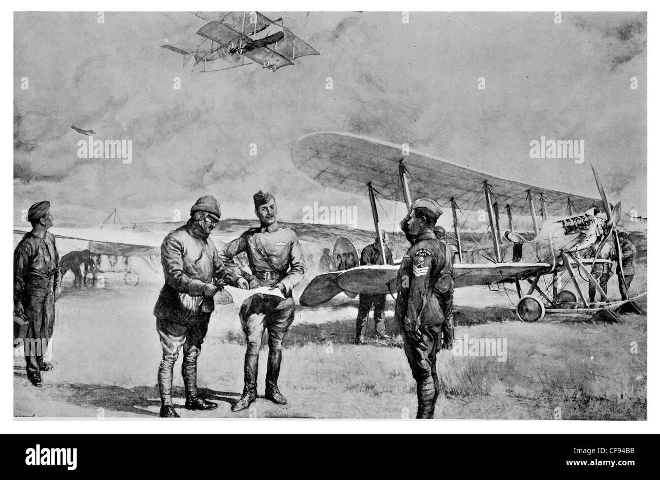 Royal Flying Corps RFC britannico aviazione militare Air Force artiglieria pilota ricognizione fotografica airfield pista salute Foto Stock