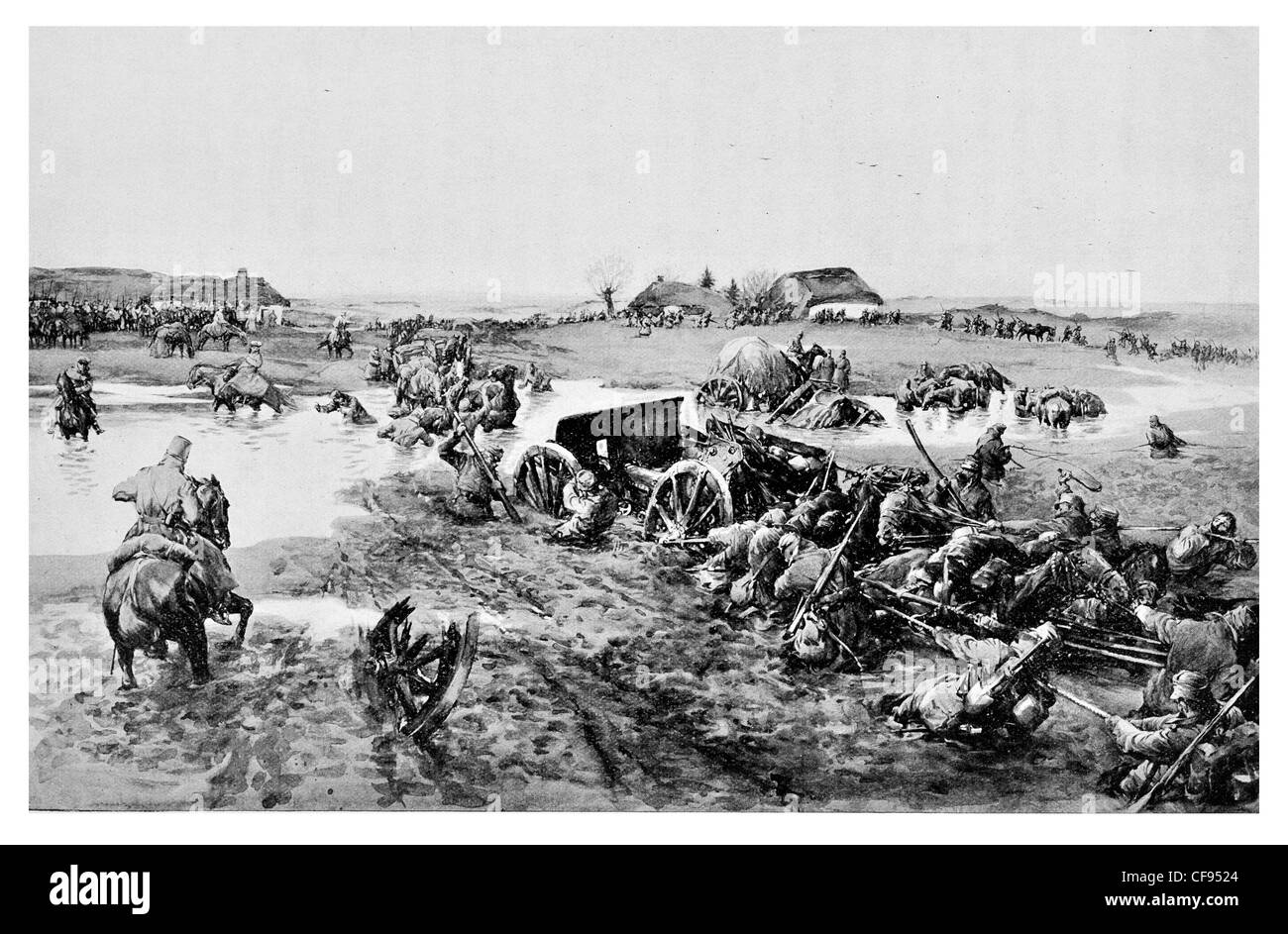 Pistola austriaca distacco negoziando un poco profondo affluente del Dunajec Foto Stock