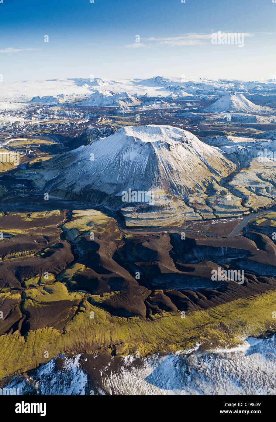 Antenna di montagne, Emstrur Area, IcelandRegion vicino Katla, un vulcano subglacial Myrdalsjokull sotto il tappo di ghiaccio Foto Stock