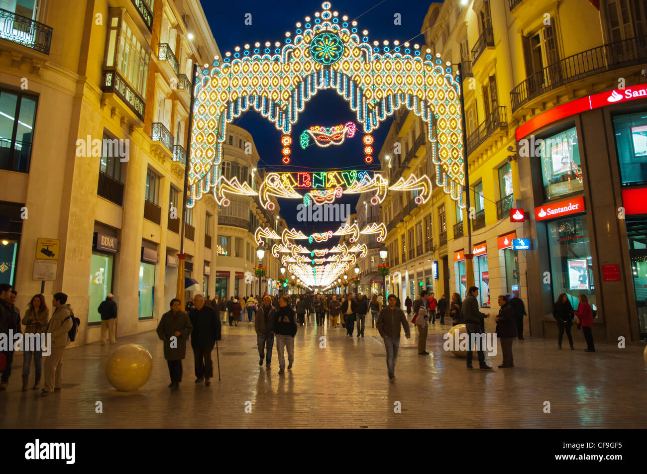 Calle Marchese Larios strada pedonale principale centrale di Malaga Andalusia Spagna Europa Foto Stock