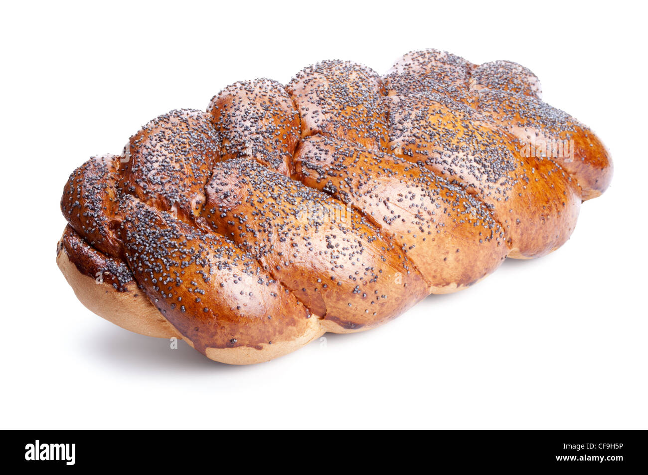 Filone di pane con semi di papavero isolato su uno sfondo bianco Foto Stock