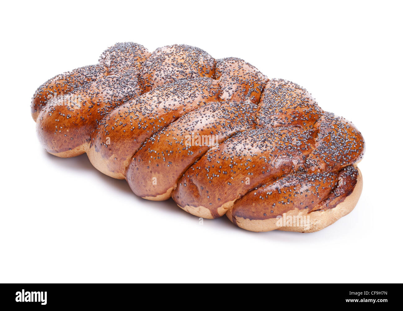 Filone di pane con semi di papavero isolato su uno sfondo bianco Foto Stock