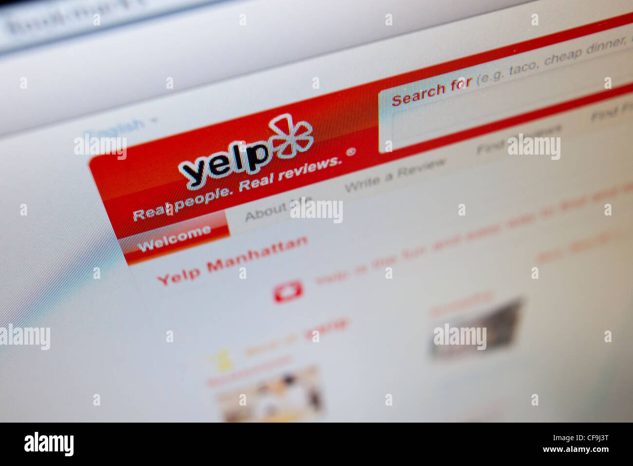 Il Yelp home page, il crowdsourcing on line il sito di riesame Foto Stock