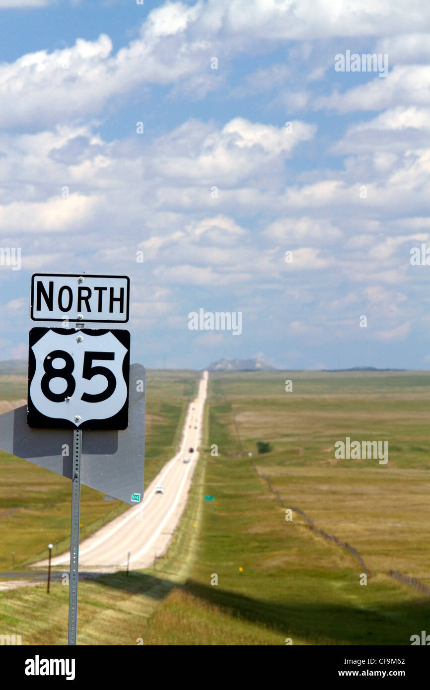 L'autostrada 85 North Road sign, Dakota del Sud, Stati Uniti d'America. Foto Stock