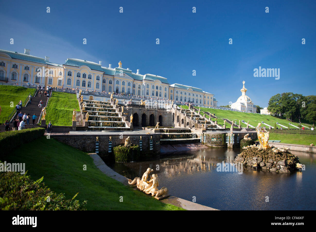 Russia, Europa, San Pietroburgo, Peterburg, città di Peterhof Palace, il Summer Palace, patrimonio mondiale, parco Foto Stock