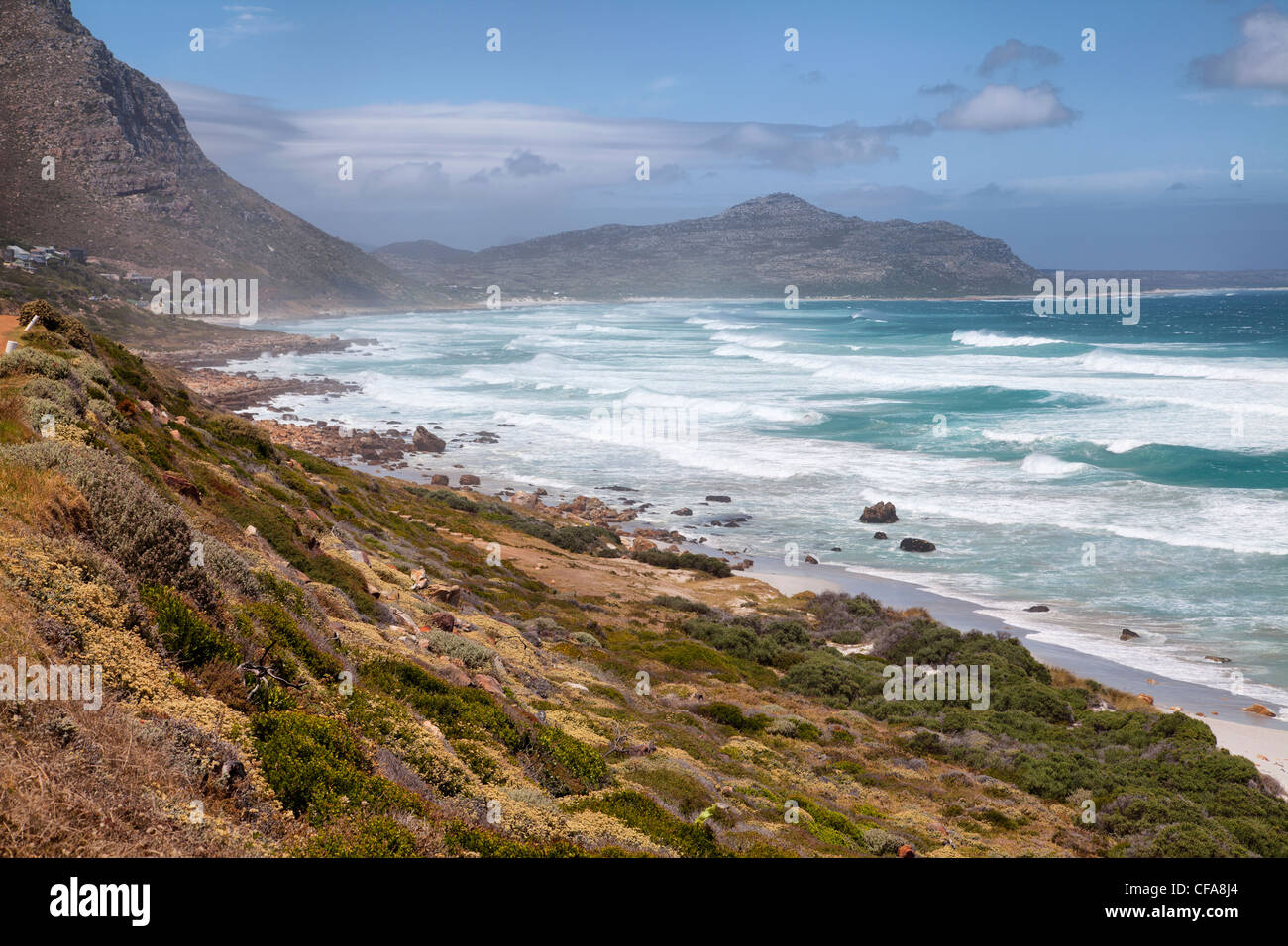 Misty scogliere vicino a Scarborough sulla Penisola del Capo in Sudafrica Foto Stock