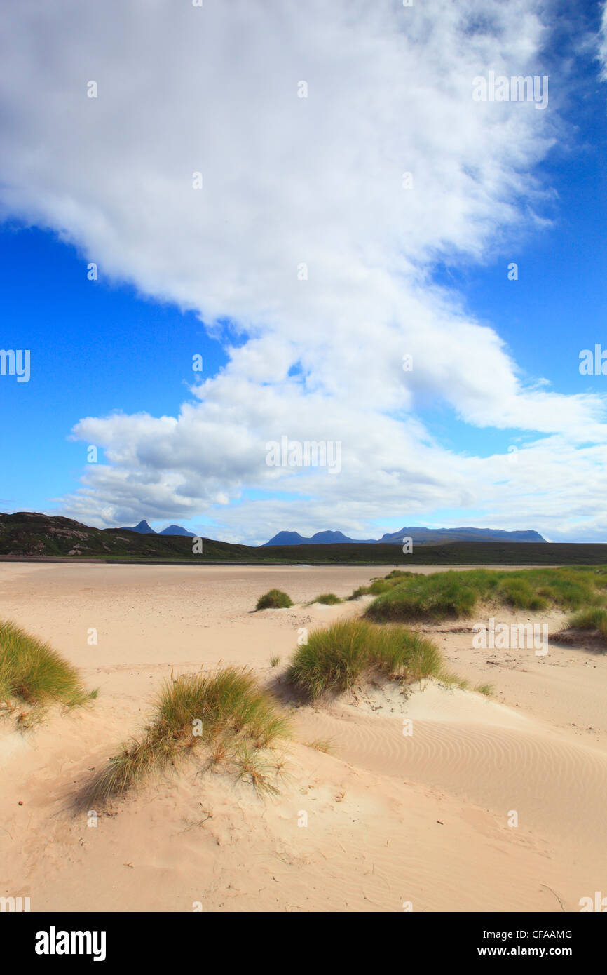 Achiltibuie, Achnahaid Bay, Bay, Coigach, Coigach penisola, dune, dune, Gran Bretagna, Highland, highlands, sky, highland, coa Foto Stock