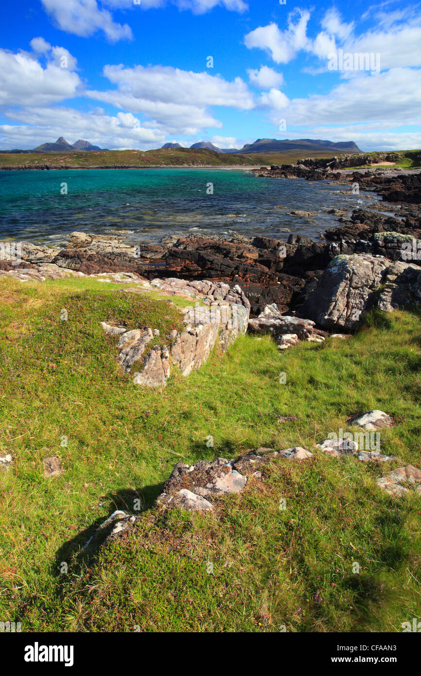 Achiltibuie, Achnahaid Bay, Bay, Coigach, Coigach penisola, dune, dune, Gran Bretagna, Highland, highlands, sky, highland, coa Foto Stock