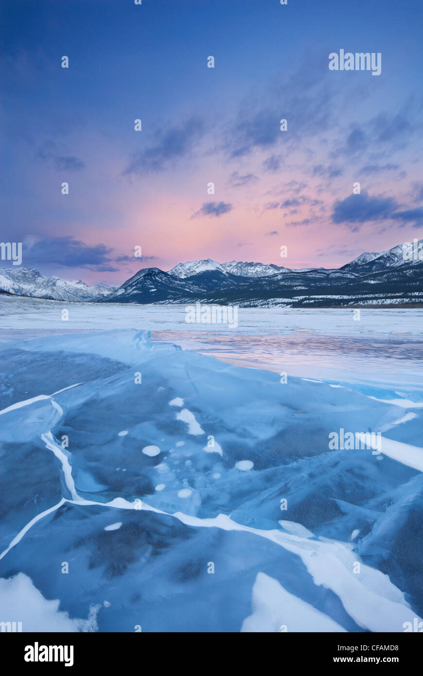Lago di Abramo, Mount William Booth e Monte Abramo, Kootenay Plains, Alberta, Canada Foto Stock