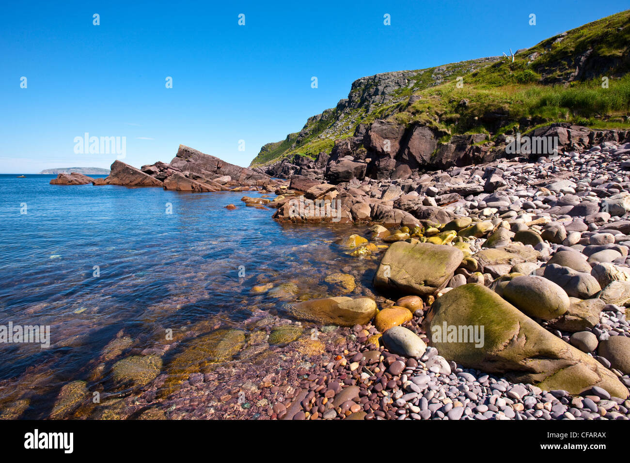 Spiaggia rocciosa di Red Head Cove costa, Terranova e Labrador, Canada. Foto Stock