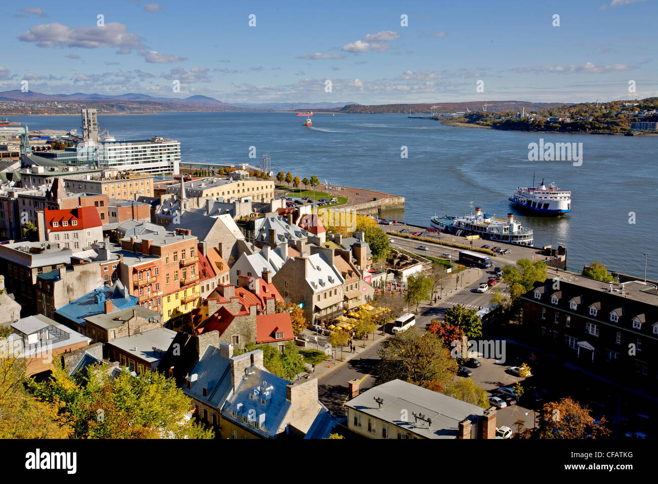 Fiume San Lorenzo e Vecchia Quebec City, Quebec, Canada Foto Stock