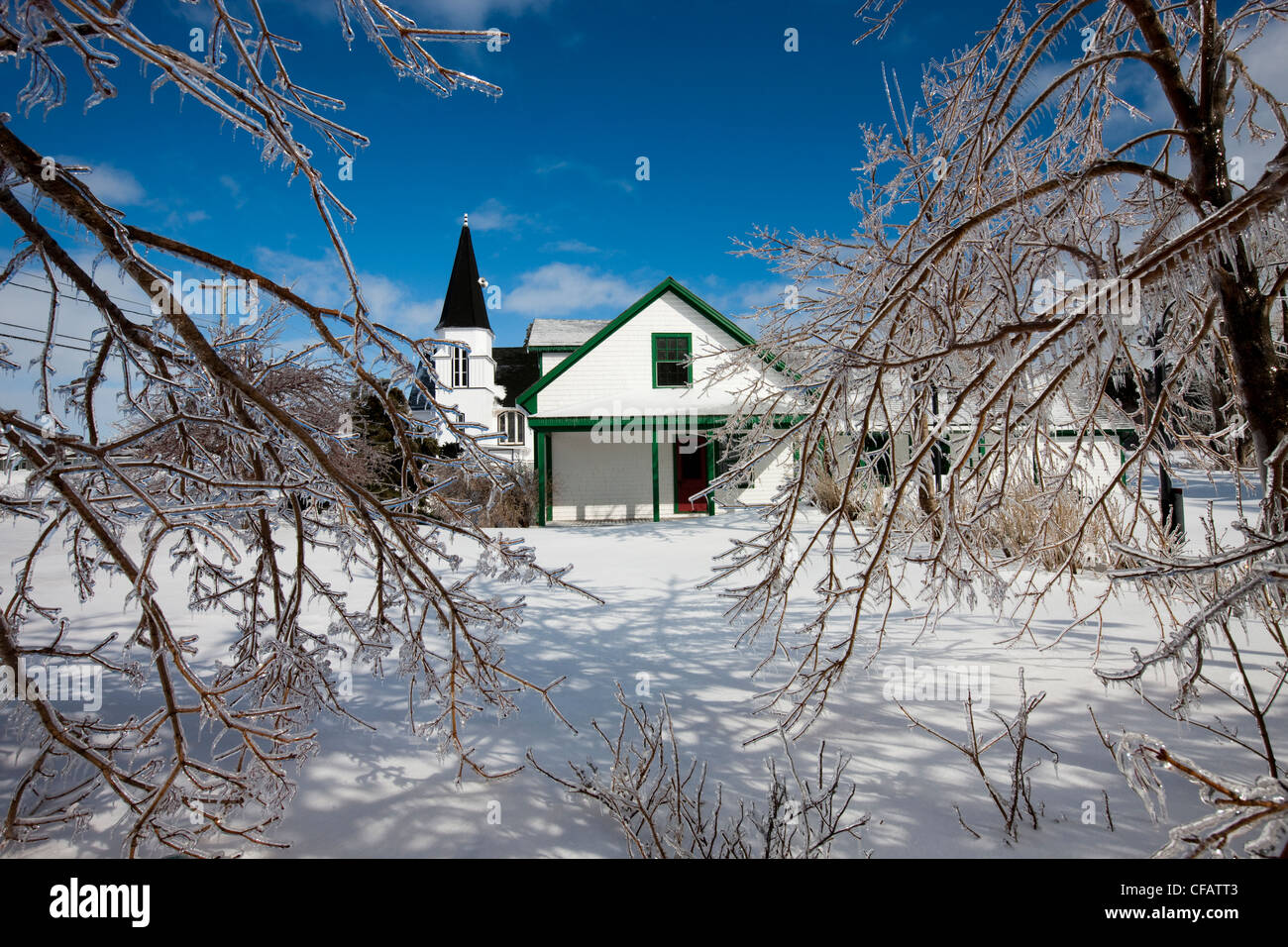 Anne di Green Gables Post Office nel villaggio di Avonlea in inverno, Cavendish, Prince Edward Island, Canada. Foto Stock
