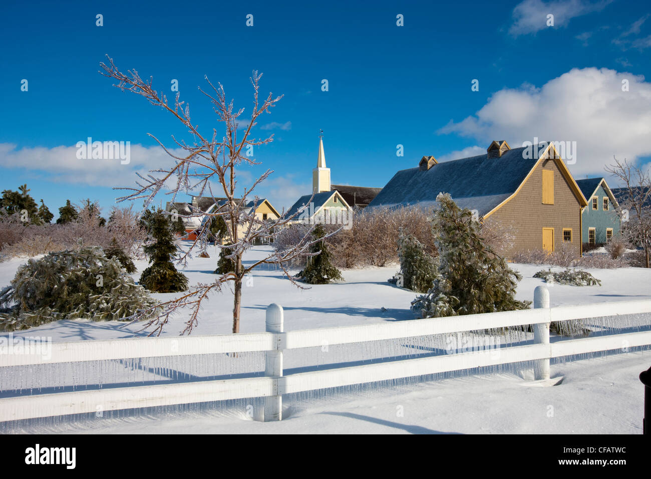 Villaggio Avonlea in inverno, Cavendish, Prince Edward Island, Canada. Foto Stock