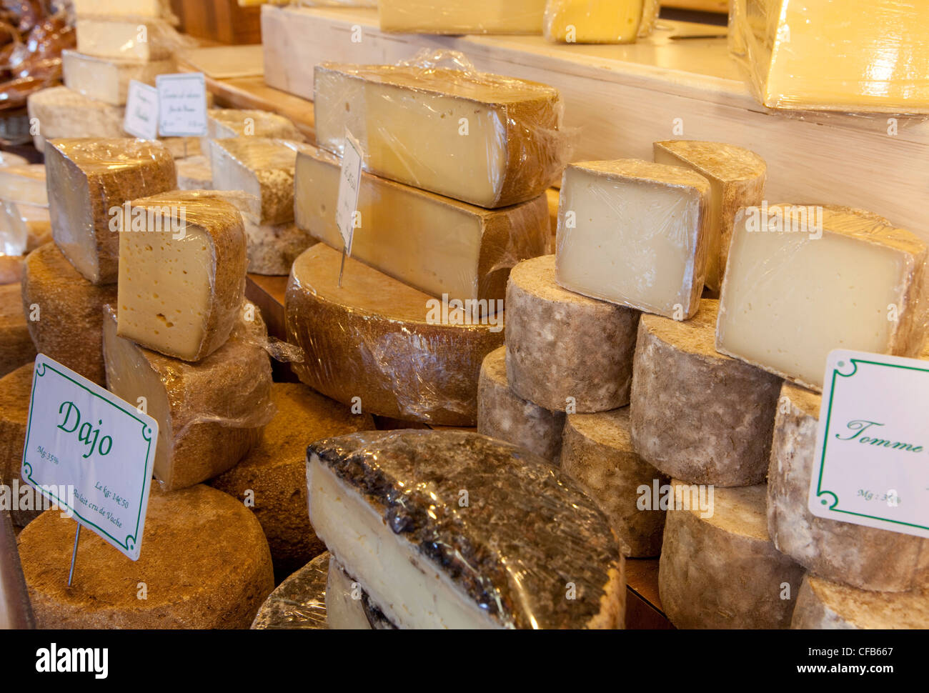 Turismo, vacanze Francia, cibo, mangiare formaggio, Jura, business, commercio, Foto Stock