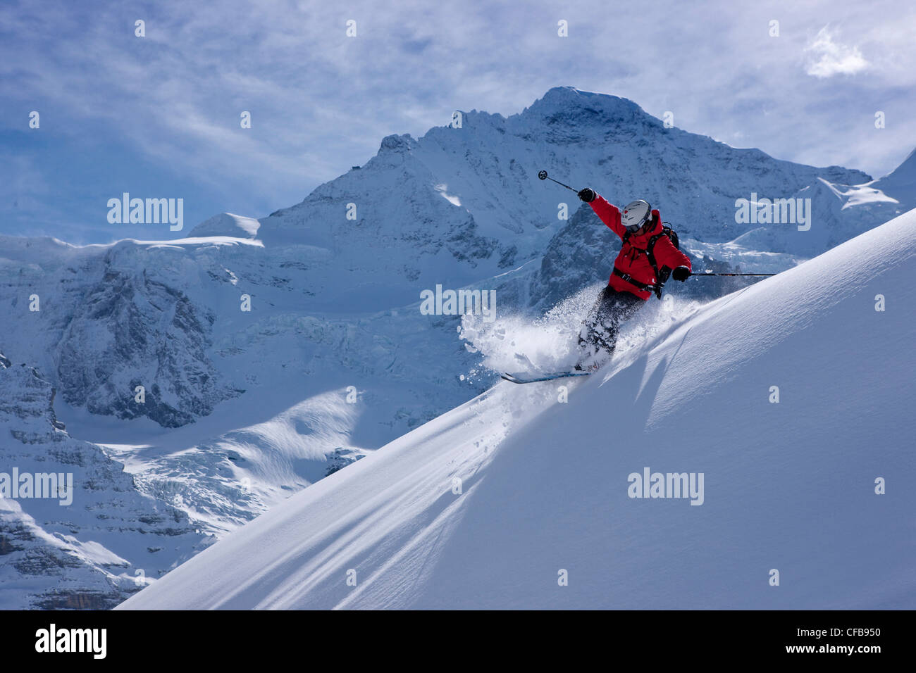 Montagna, montagne, neve, turismo, vacanze inverno, la neve, canton Berna Oberland Bernese, Svizzera, Europa, Jungfrau, Alpi Foto Stock