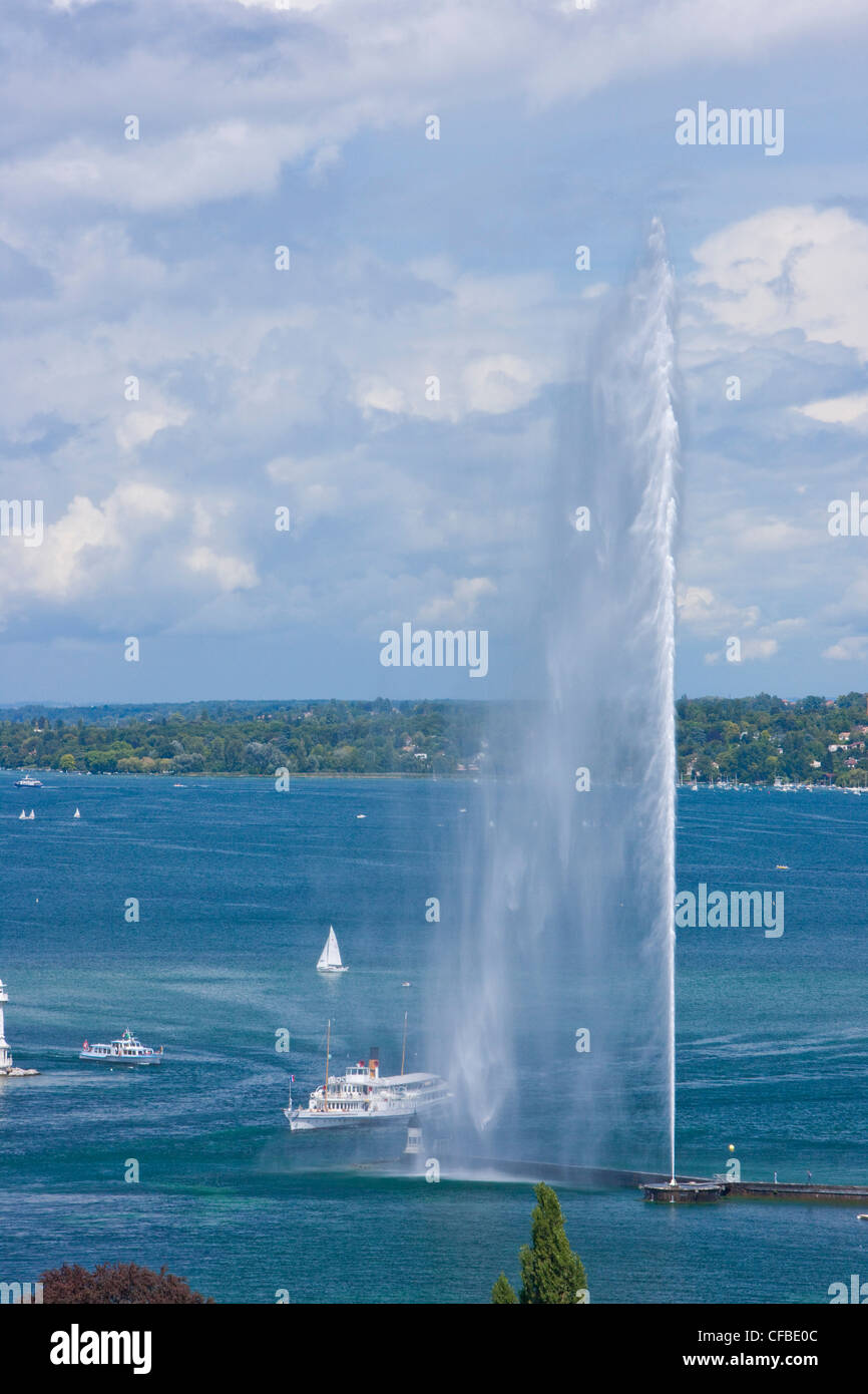Il lago, il lago di Ginevra, il cantone di Ginevra, Svizzera Europa, città, acqua, paese, città, Jet d'Eau, fontana, Foto Stock