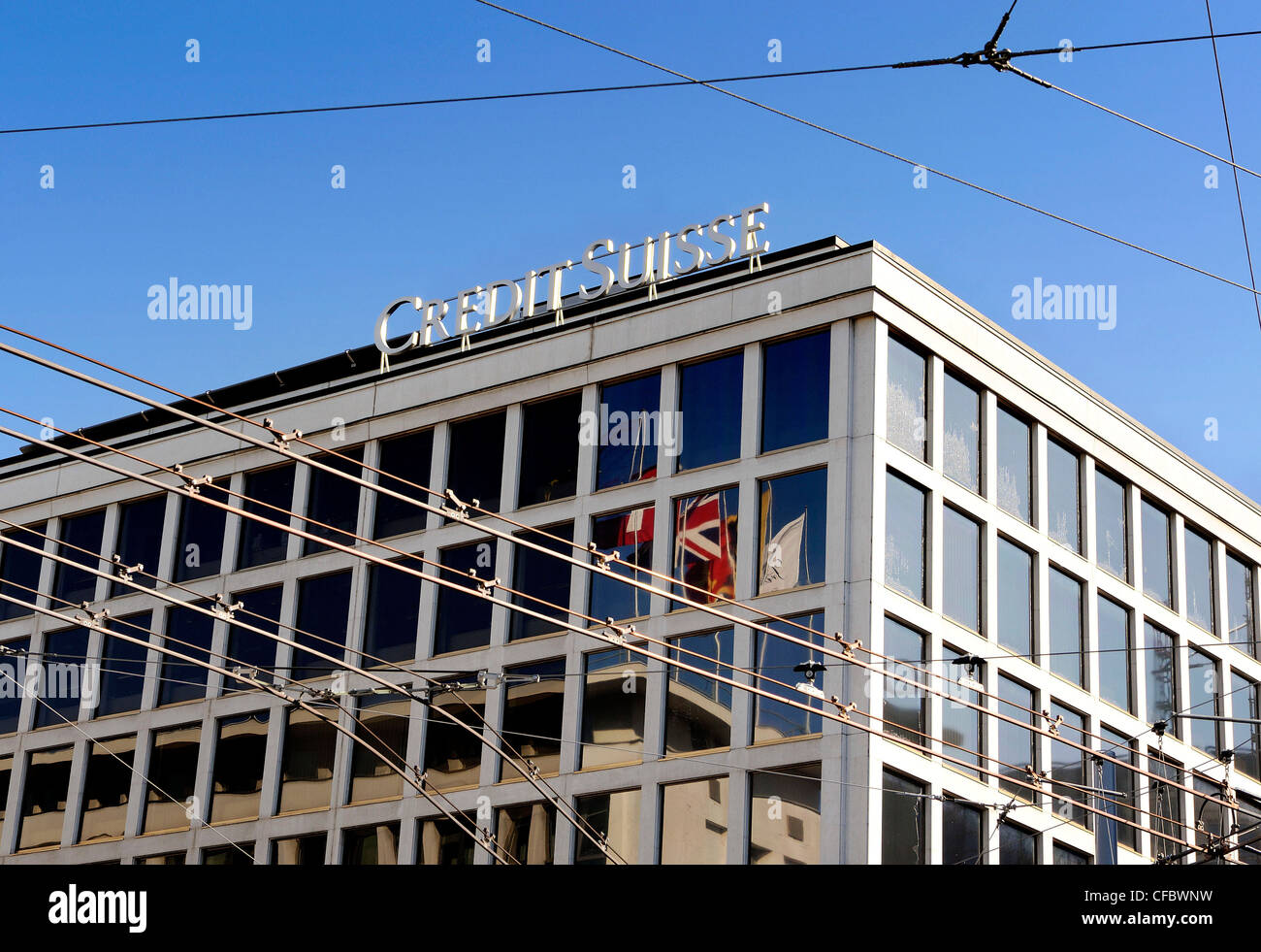 La Svizzera di Ginevra, Quartier des Banques, banca e finanza, Credit Suisse, edificio, windows Foto Stock