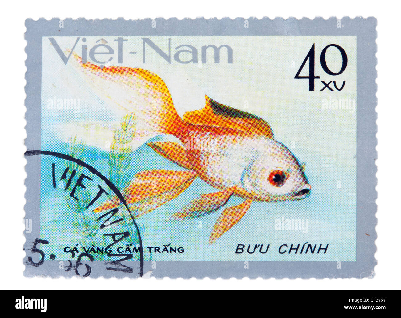 Francobollo con una foto di un acquario di pesci Foto Stock