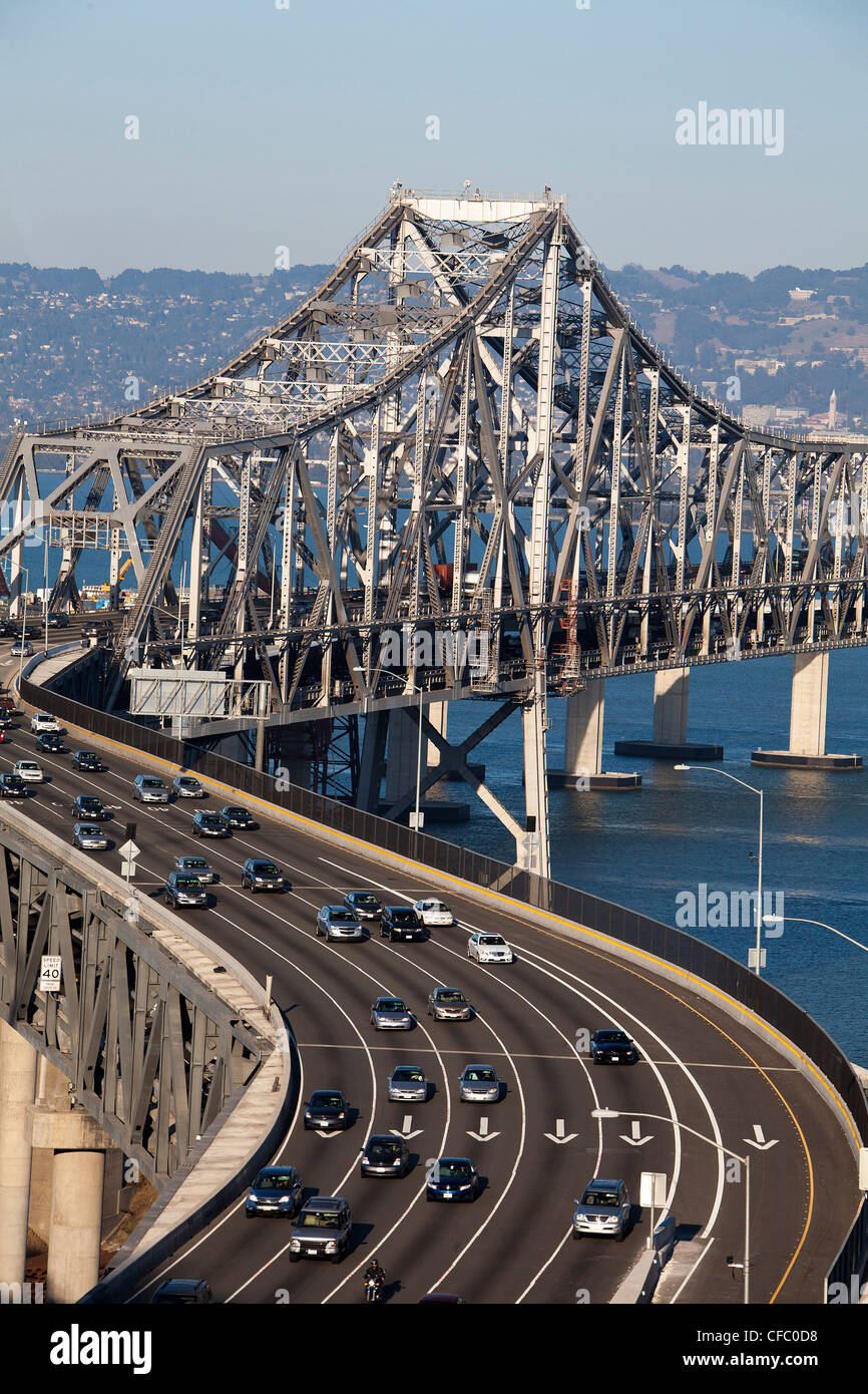 Stati Uniti d'America, Stati Uniti, America, California, San Francisco, città, il Bay Bridge, il bay bridge, bridge, occupato, automobili, rush, acciaio, forte, t Foto Stock