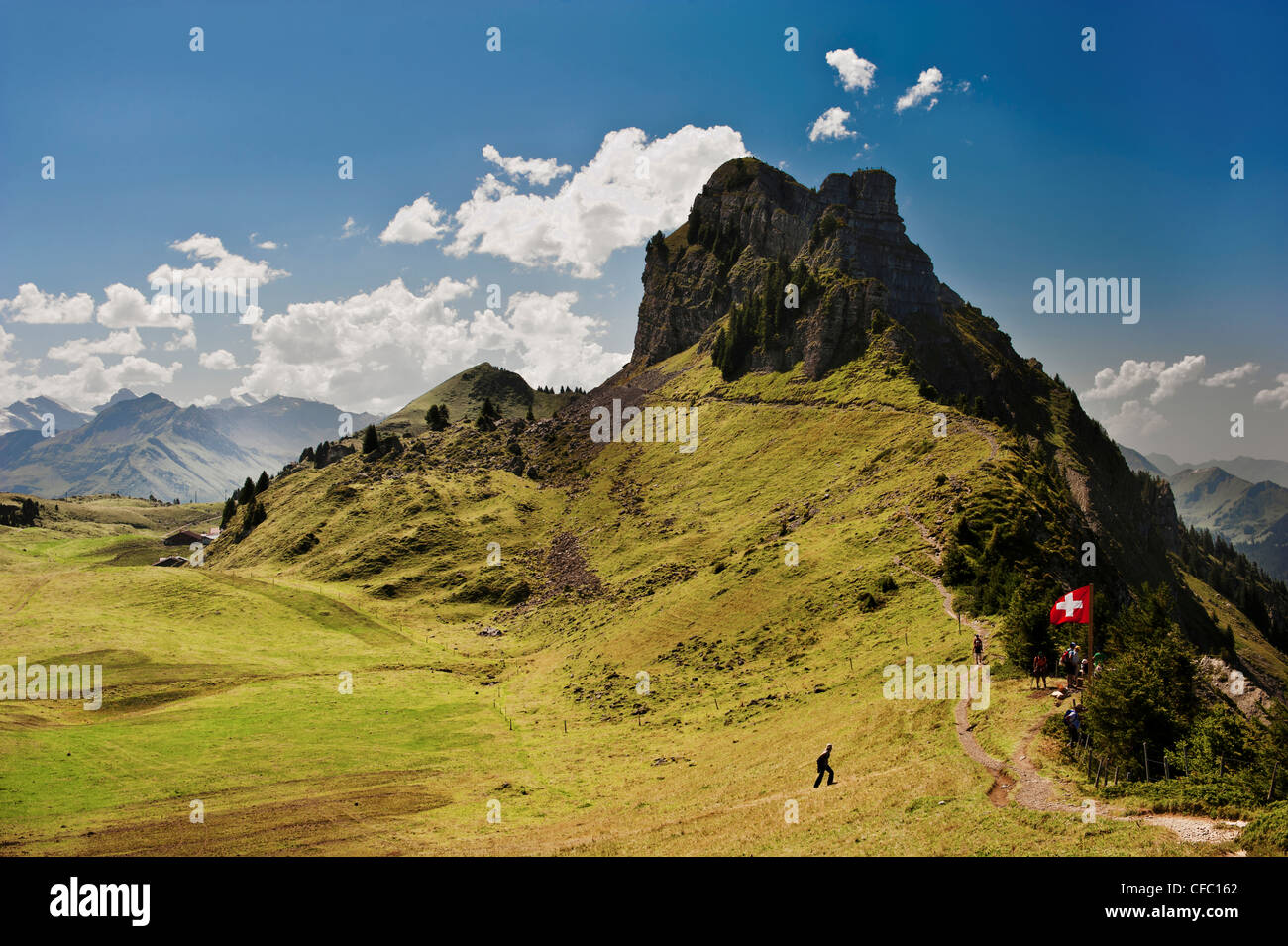 Alpi, Alpi Bernesi, Alpi Bernesi, Bandiera, Banner, autunno cadono, Canton Berna, Oberberghorn, la Svizzera, la Croce, a croce greca, Foto Stock