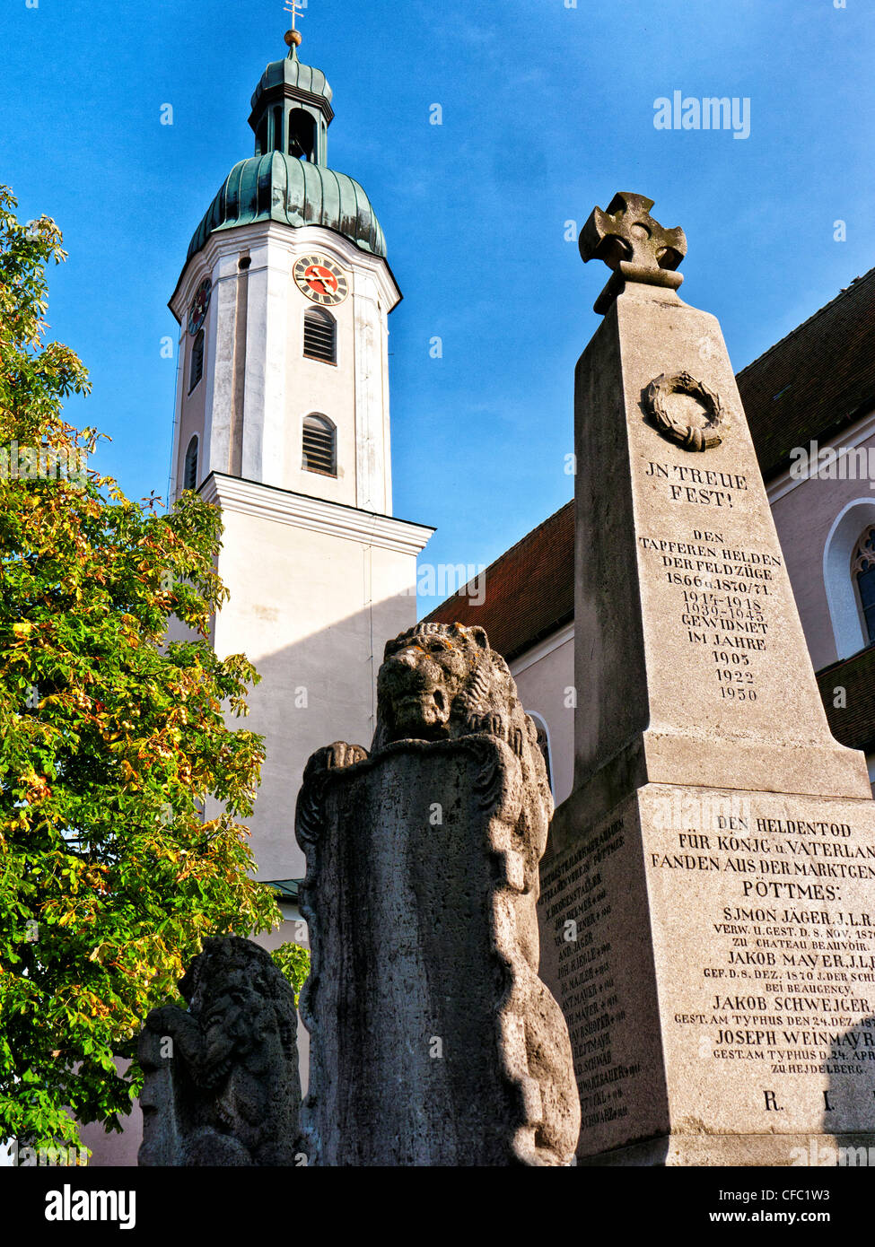 La Baviera, Baviera, memoriale di guerra la Germania, storia, eroismo, eroe culto, chiesa, clock tower, guerra mondiale, il militarismo, compit Foto Stock