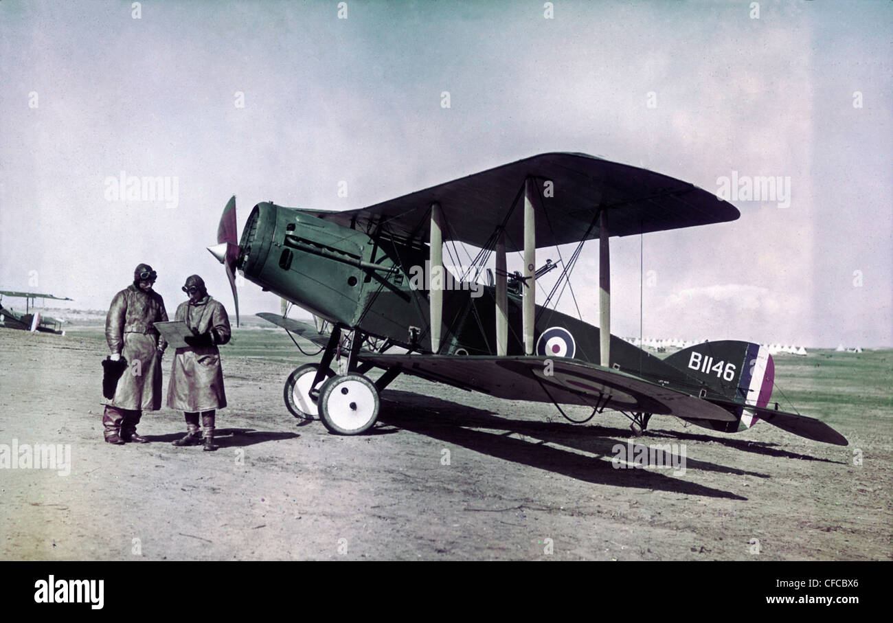 Aeroplano, biplanare, Bristol, Fighter, aeromobili, australiano, Flying Corps, El Mejdel, base, pilota, Impero Ottomano, Medio Oriente, Wo Foto Stock