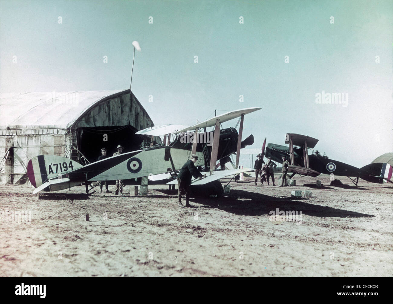 Aeroplano, biplanare, Bristol, Fighter, aeromobili, australiano, Flying Corps, El Mejdel, base, pilota, Impero Ottomano, Medio Oriente, Wo Foto Stock