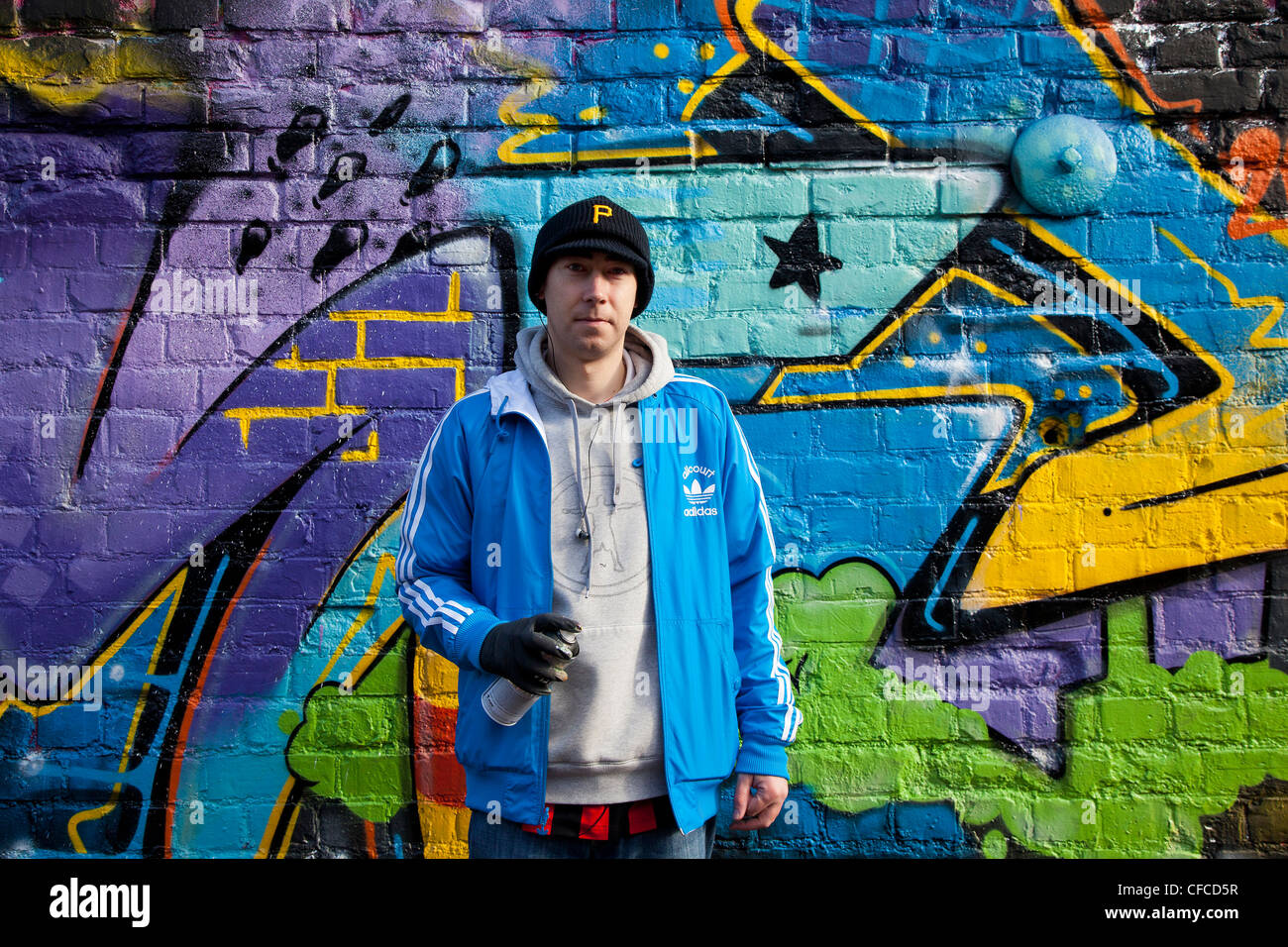 Artista di graffiti, Gateshead, Tyne and Wear Foto Stock