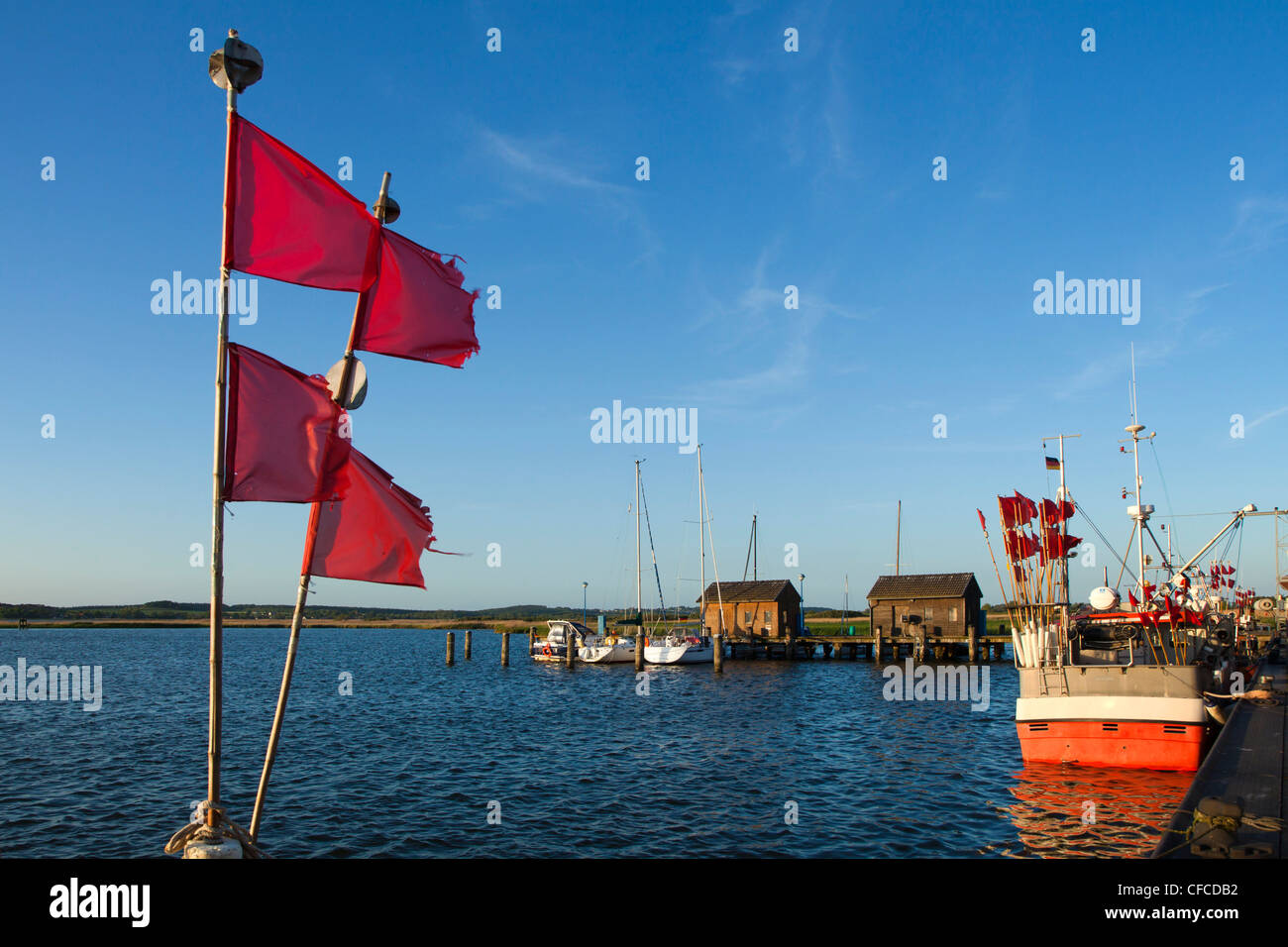 Le barche nel porto, Gager, Ruegen isola, Mar Baltico, Meclemburgo-Pomerania Occidentale, Germania Foto Stock