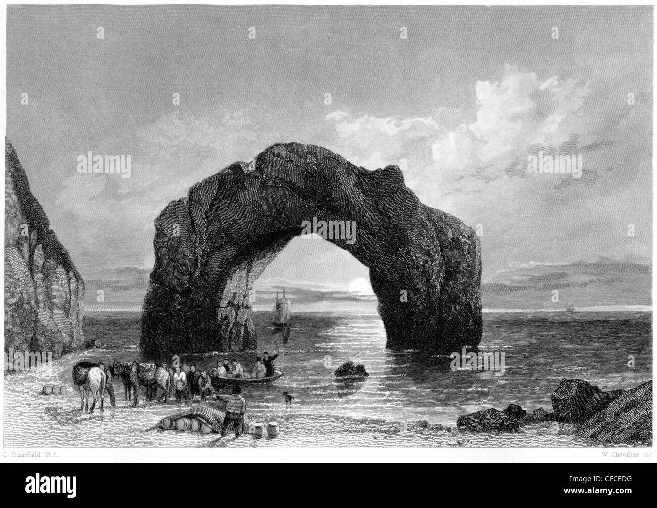 Incisione dal titolo ' roccia arcuata Isle of Wight ' scansionati ad alta risoluzione da un libro pubblicato nel 1847. È stato in acqua dolce. Foto Stock