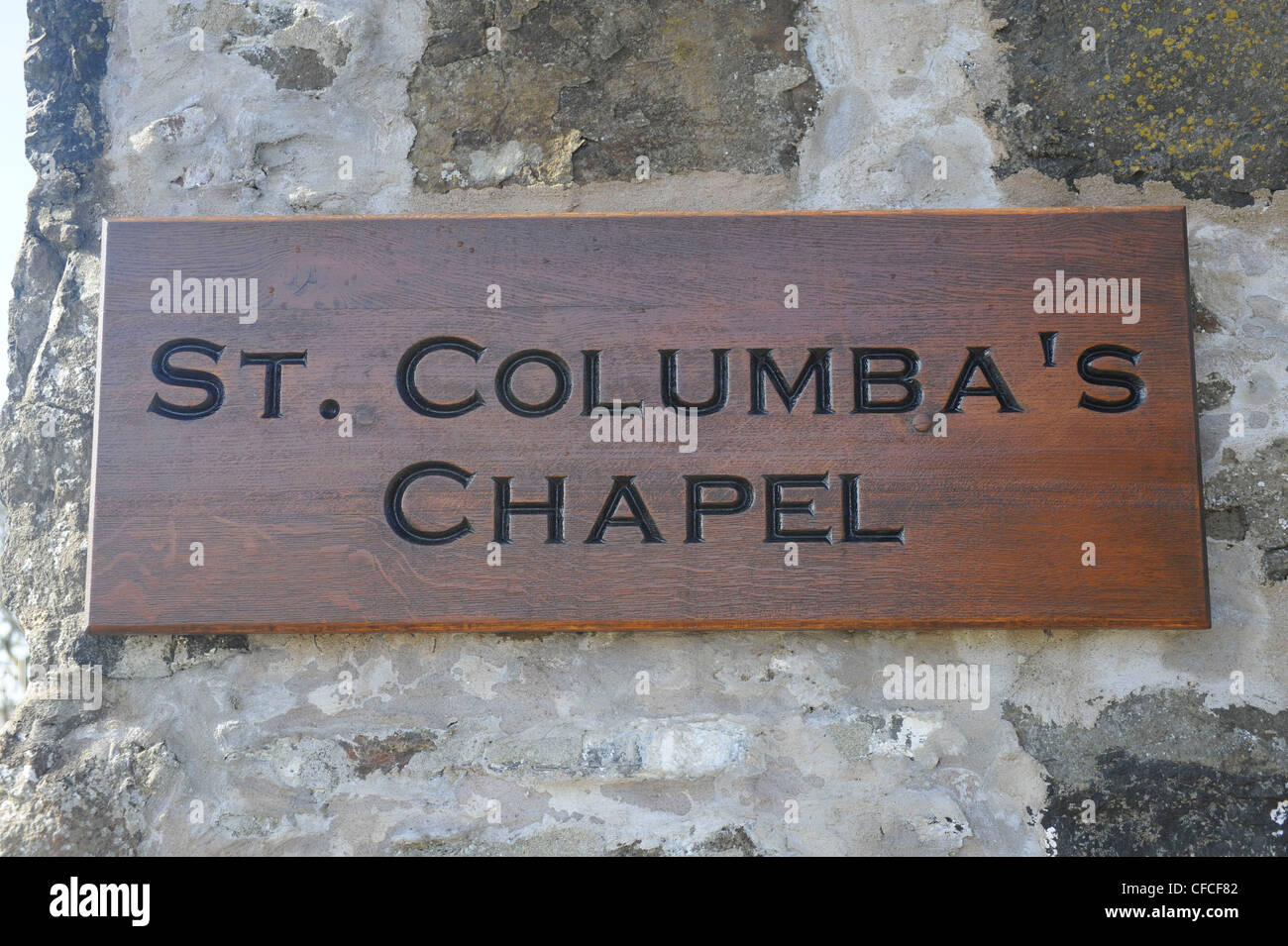 San Columba Cappella del segno. La Chiesa Cattolica Romana di San Columba sulla canna, una piccola isola nelle Ebridi Interne, Scozia Foto Stock