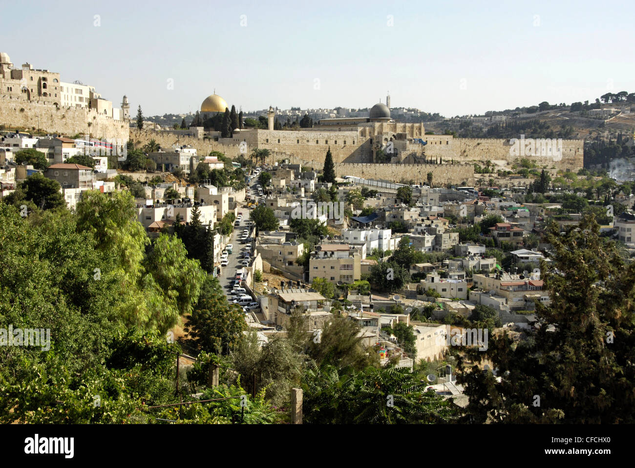 Vista della Città Vecchia di Gerusalemme dal monte Sion Foto Stock