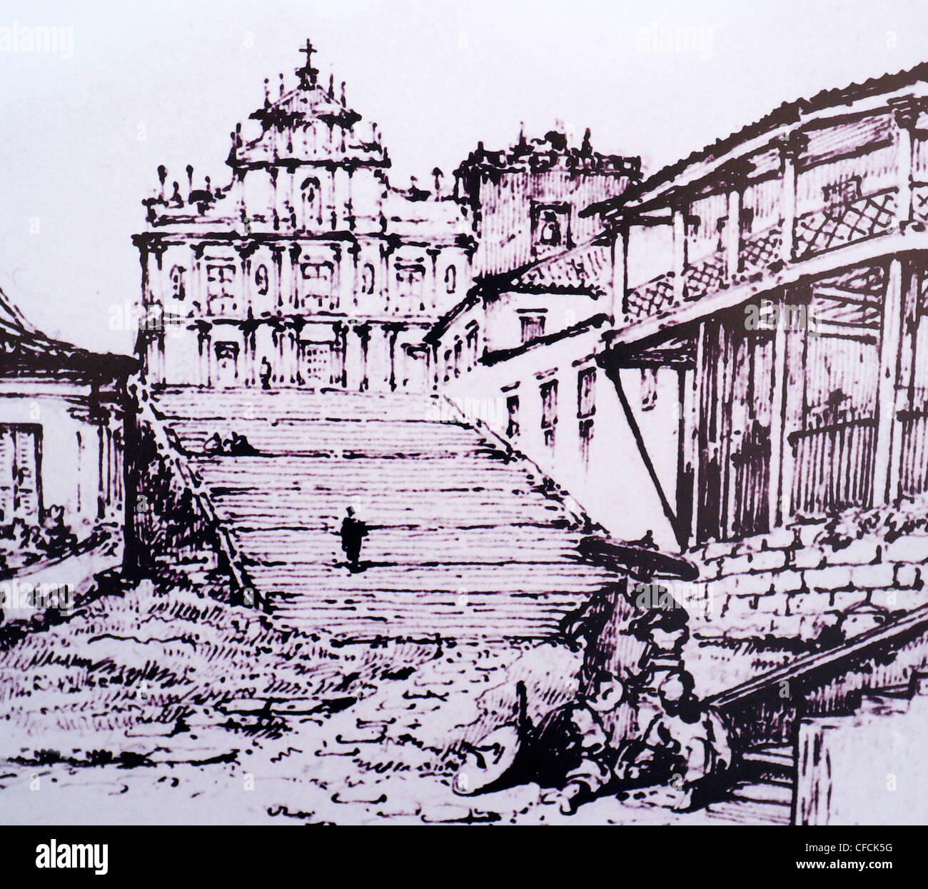 Rovine della Cattedrale di San Paolo a Macao, Cina, circa 1830 Foto Stock