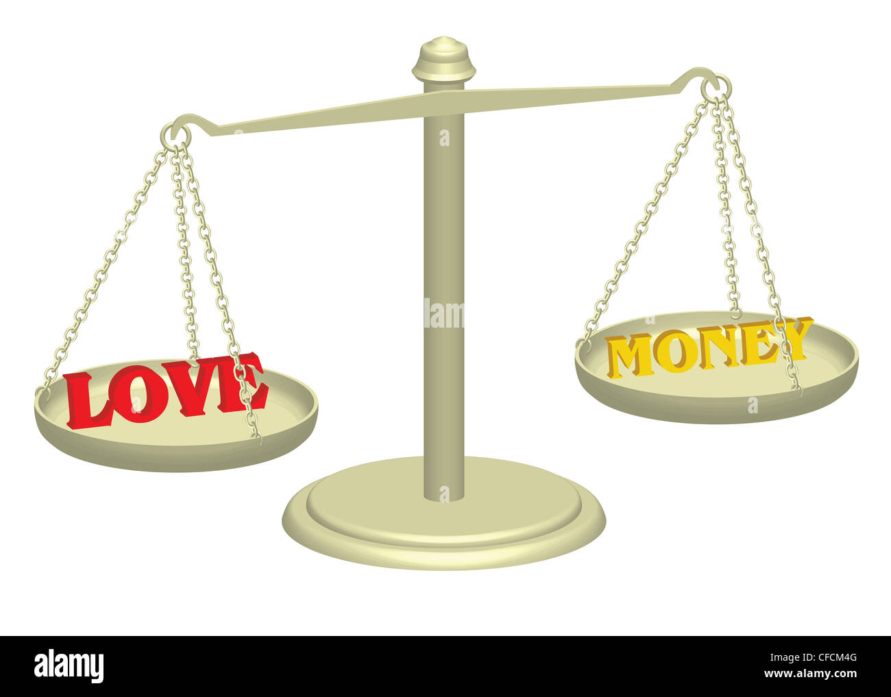Amore e Denaro sulla bilancia della giustizia illustrazione Foto stock -  Alamy