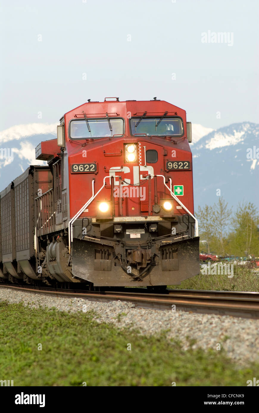 Westbound CP del carbone treno vicino Chiliwack, BC. Foto Stock