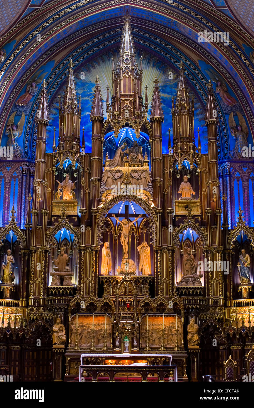 Interno di alter Notre-Basilica, a Place d'Armes nella vecchia Montreal, Quebec, Canada. Foto Stock