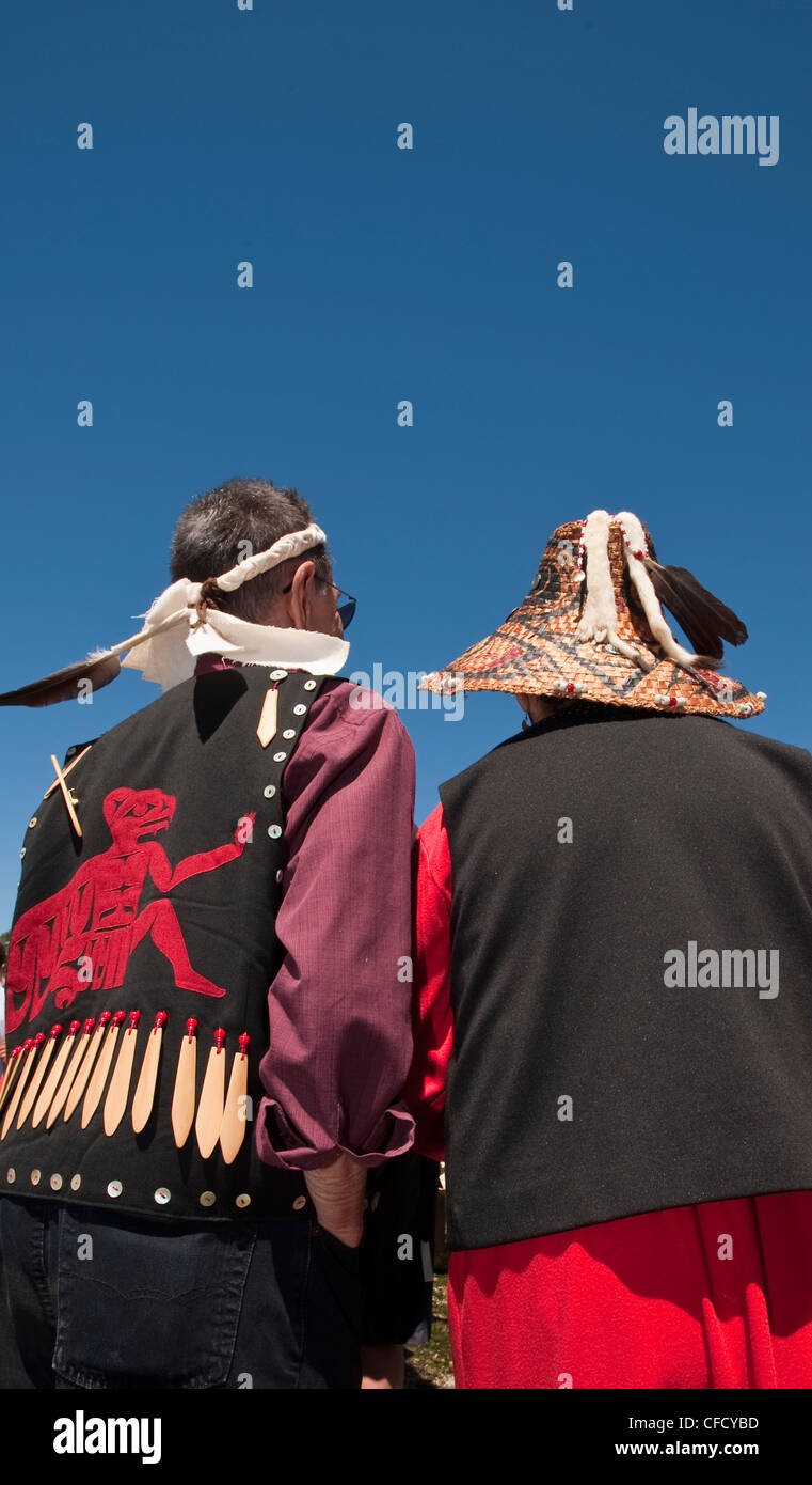 Il Salish anziani, Songhees riserva, Esquimalt, Victoria, British Columbia, Canada Foto Stock