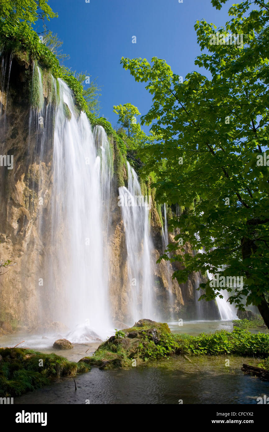 Veliki Prstavac cade, il Parco Nazionale dei Laghi di Plitvice (Plitvicka jezera), il Sito Patrimonio Mondiale dell'UNESCO, Lika-Senj Affitto County, Croazia Foto Stock