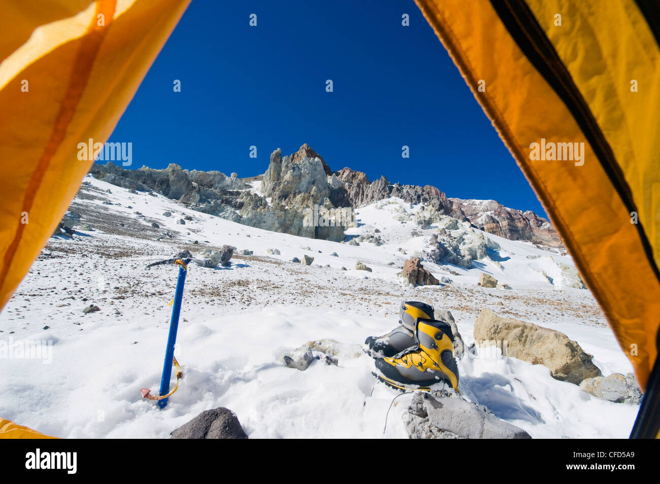 Rocce bianche campeggio, PIEDRAS BLANCAS,, Aconcagua Parco Aconcagua, montagne delle Ande, Argentina Foto Stock